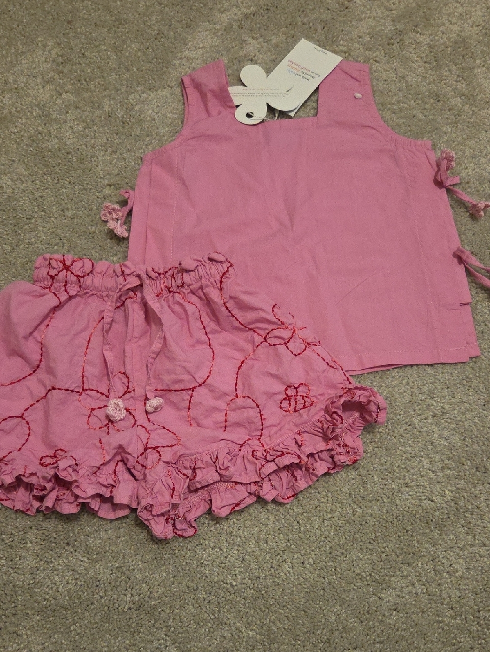 Piglo Pink Girls Two-Piece Tank and Ruffle Shorts Set